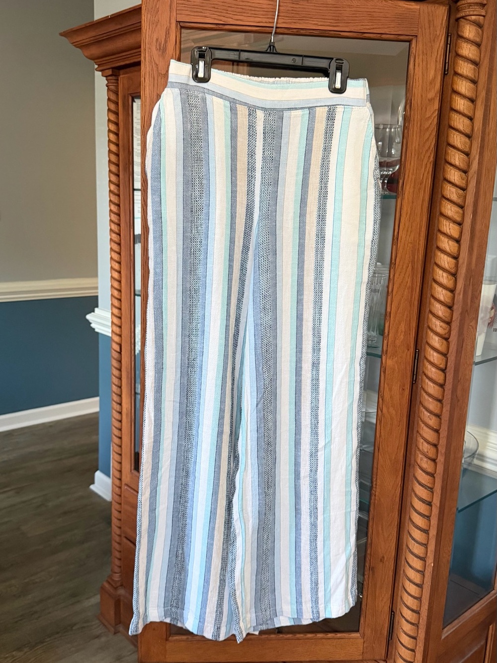 Indigo Rein - Multicolored Blue, Grey, and White Striped Linen Pants